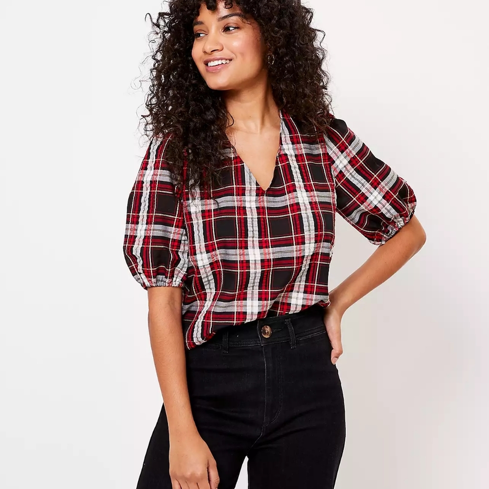 Plaid Puff Sleeve Top - Picture 3 of 3